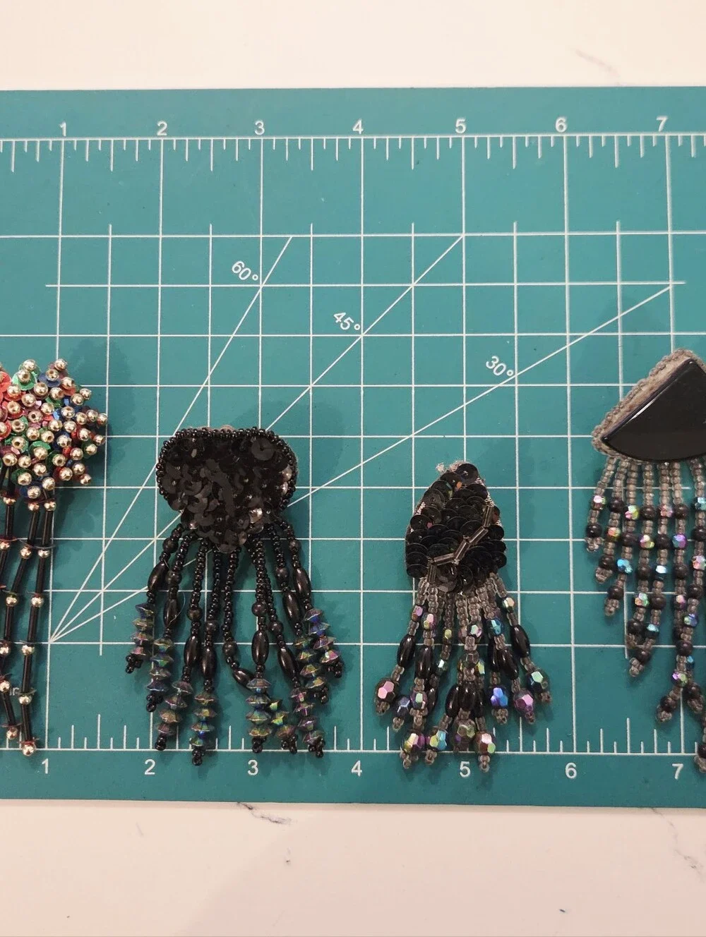VTG Clip On Pierced Earrings Beaded Runway Chandelier 80s 90s Iridescent Lot 4